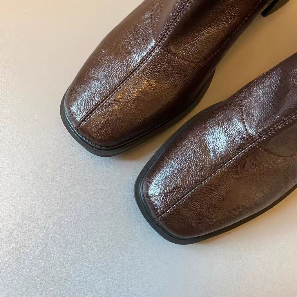 牛皮高跟方头马丁靴