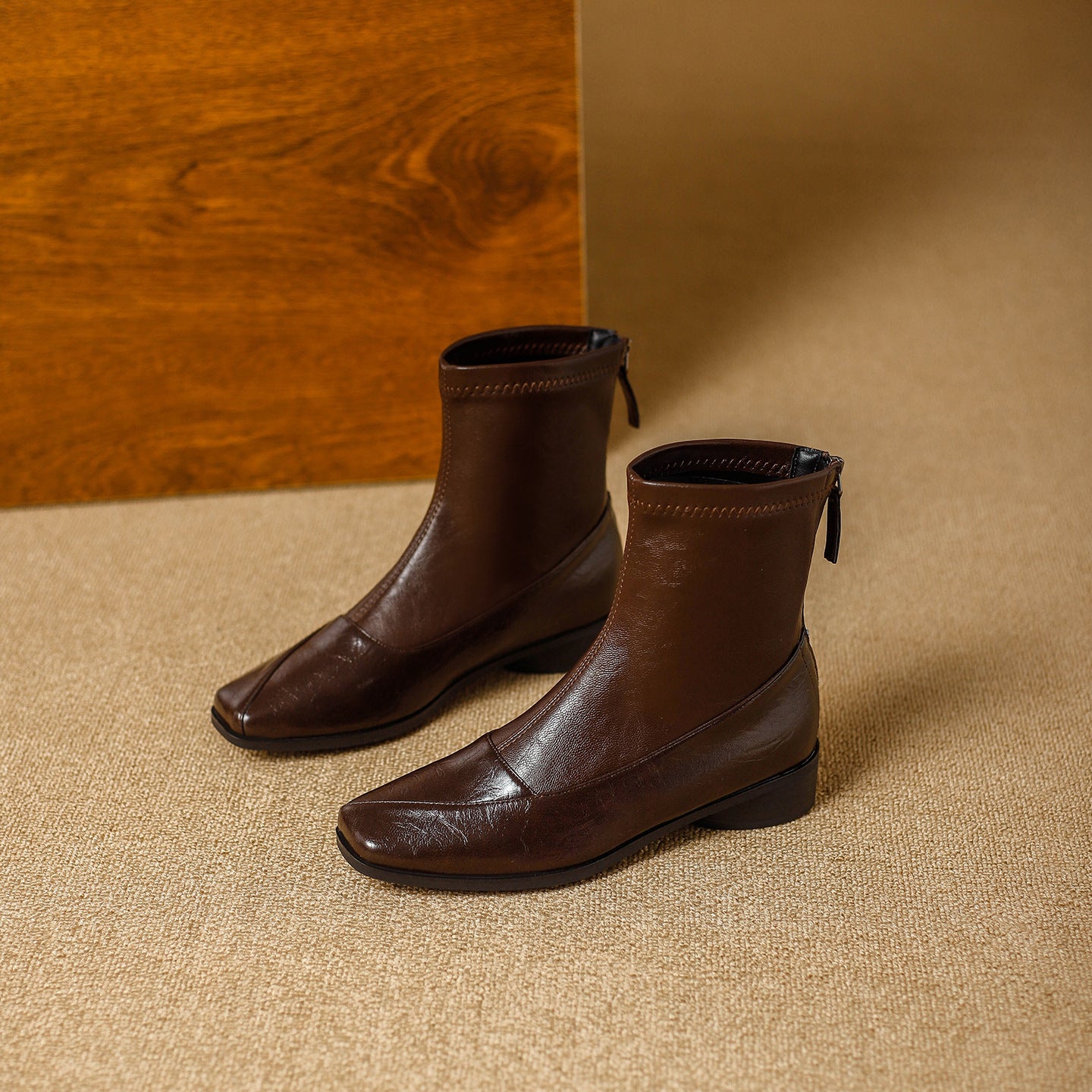 美拉德瘦瘦靴子时尚百搭后拉链马丁靴