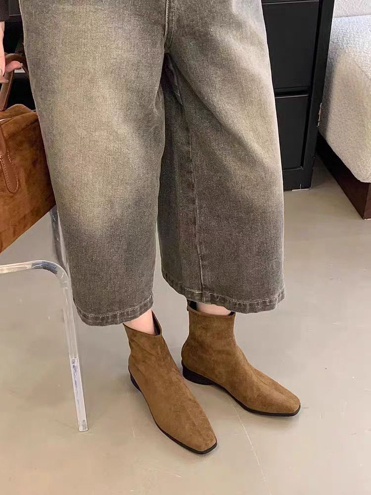 粗跟方头时尚小踝靴