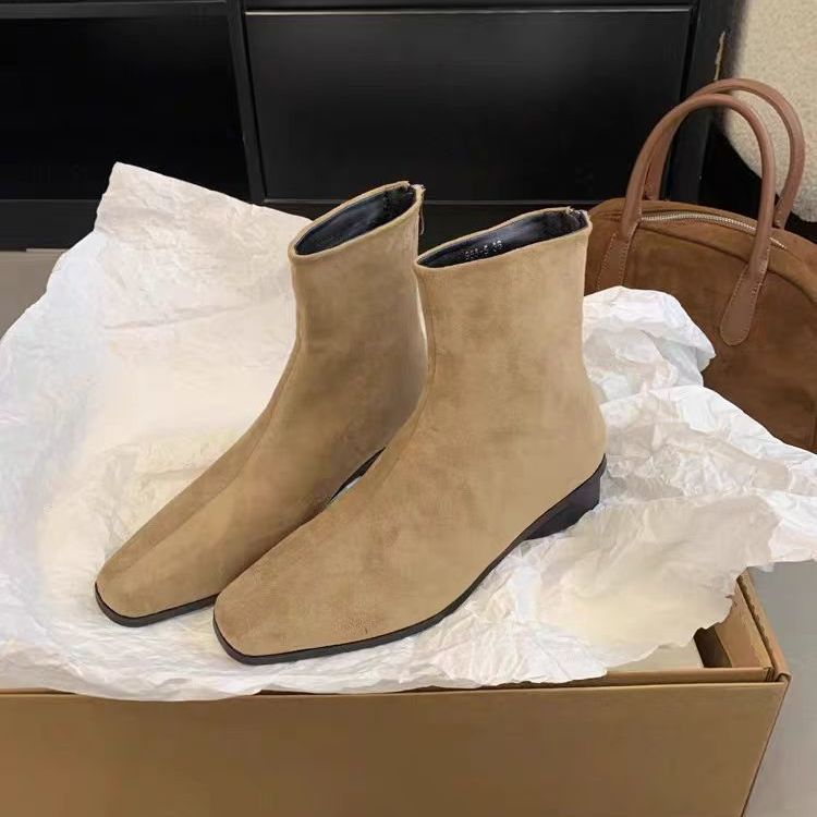 粗跟方头时尚小踝靴