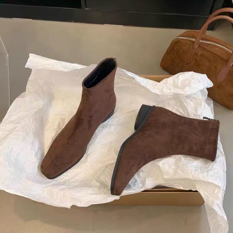 粗跟方头时尚小踝靴