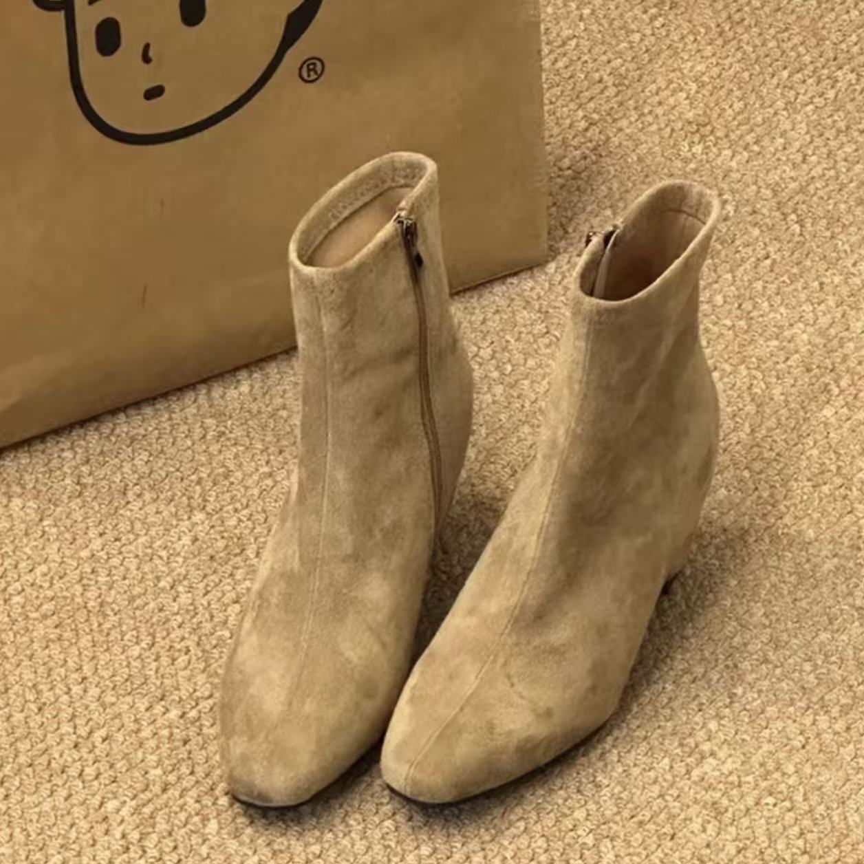 通勤百搭超软秋冬法式短筒瘦瘦小裸靴