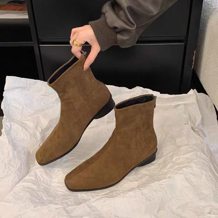 粗跟方头时尚小踝靴