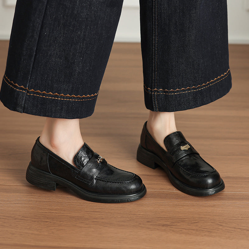 [M118] 아멜리(Amélie) 두툼굽 메탈장식 로퍼 - 4cm 블랙