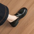 [M118] 아멜리(Amélie) 두툼굽 메탈장식 로퍼 - 4cm 블랙