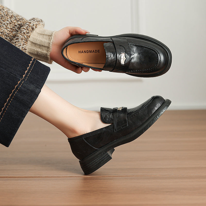 [M118] 아멜리(Amélie) 두툼굽 메탈장식 로퍼 - 4cm 블랙