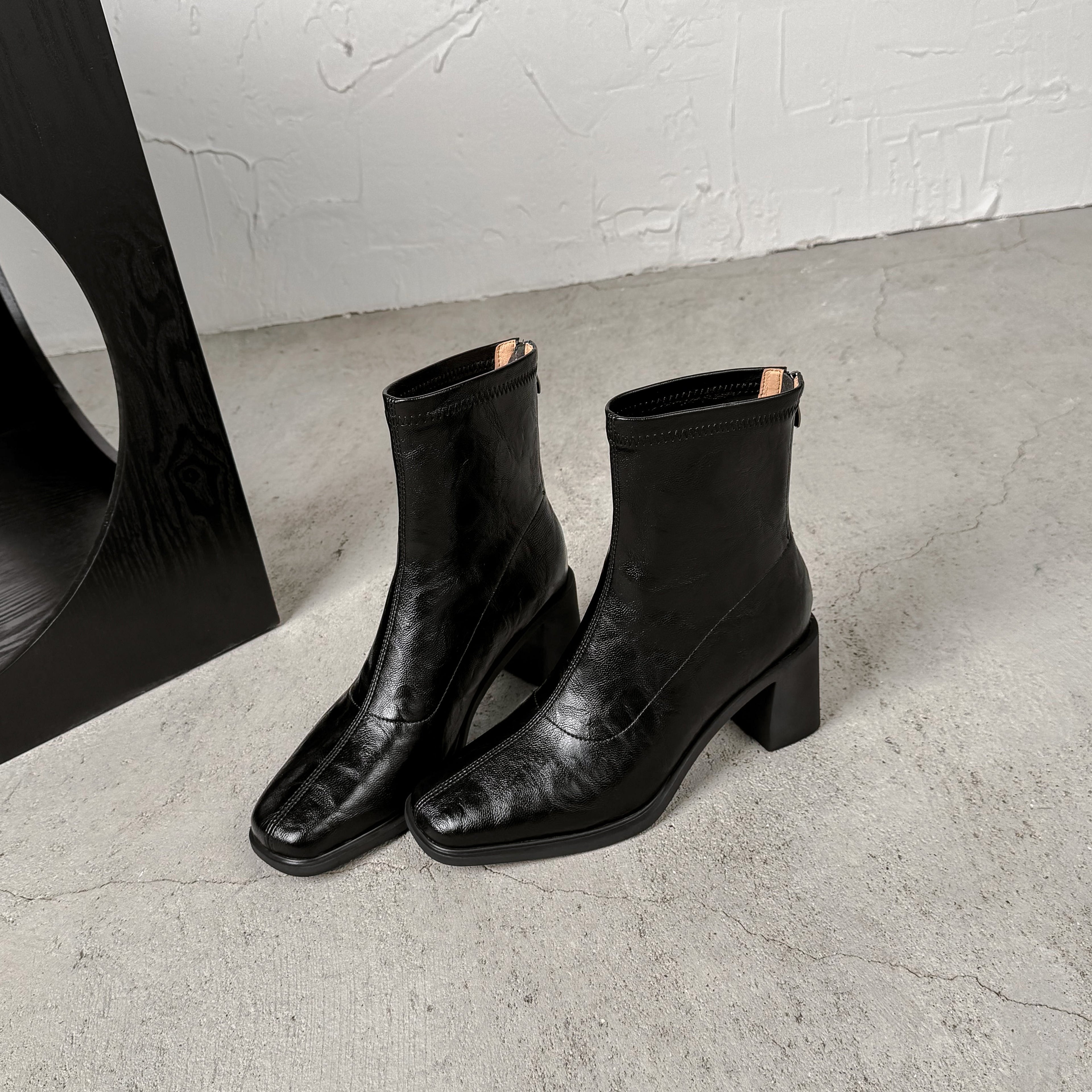 [Moloershow] 아리아 빈티지 스판 데일리 앵클부츠 - 블랙 (4.5cm)