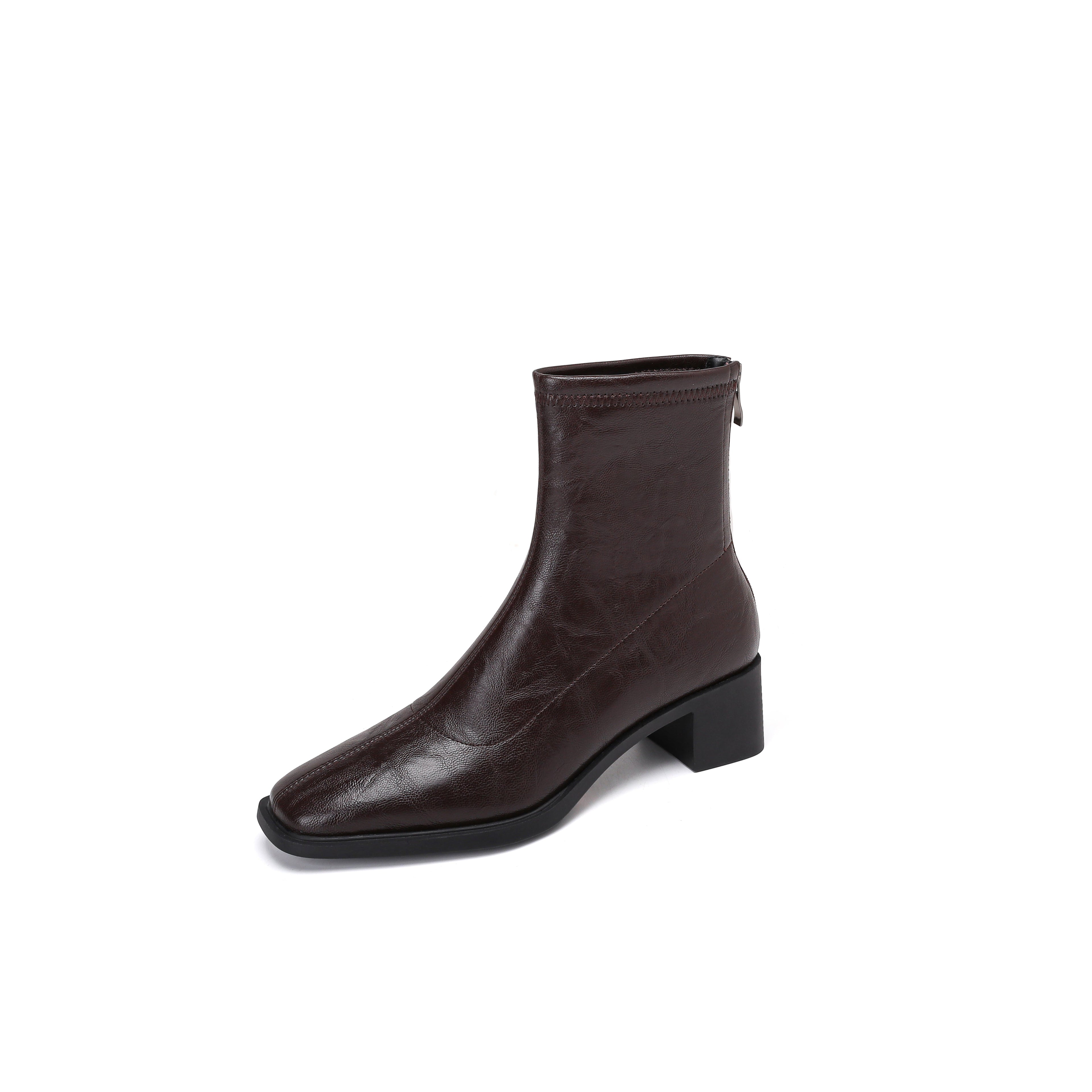 [Moloershow] 아리아 빈티지 가죽 스판 부츠 - 브라운 (4.5cm)