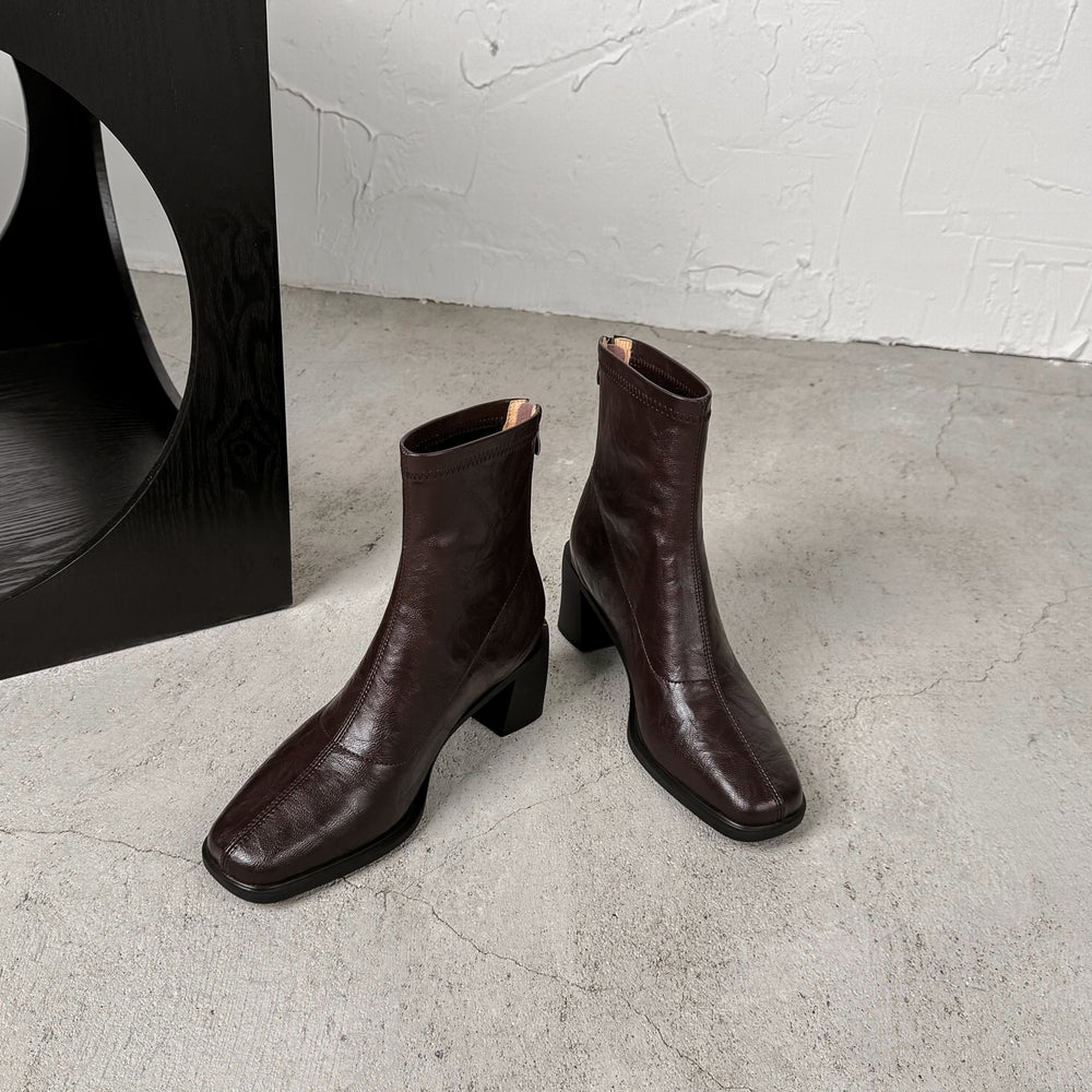 [Moloershow] 아리아 빈티지 가죽 스판 부츠 - 브라운 (4.5cm)