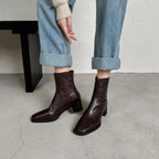 [Moloershow] 아리아 빈티지 가죽 스판 부츠 - 브라운 (4.5cm)