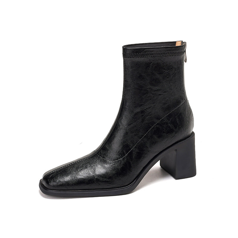 [Moloershow] 아리아 빈티지 스판 삭스 앵클부츠 - 블랙 (6.5cm)