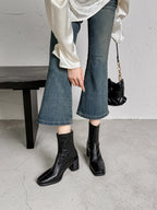 [Moloershow] 아리아 빈티지 스판 삭스 앵클부츠 - 블랙 (6.5cm)