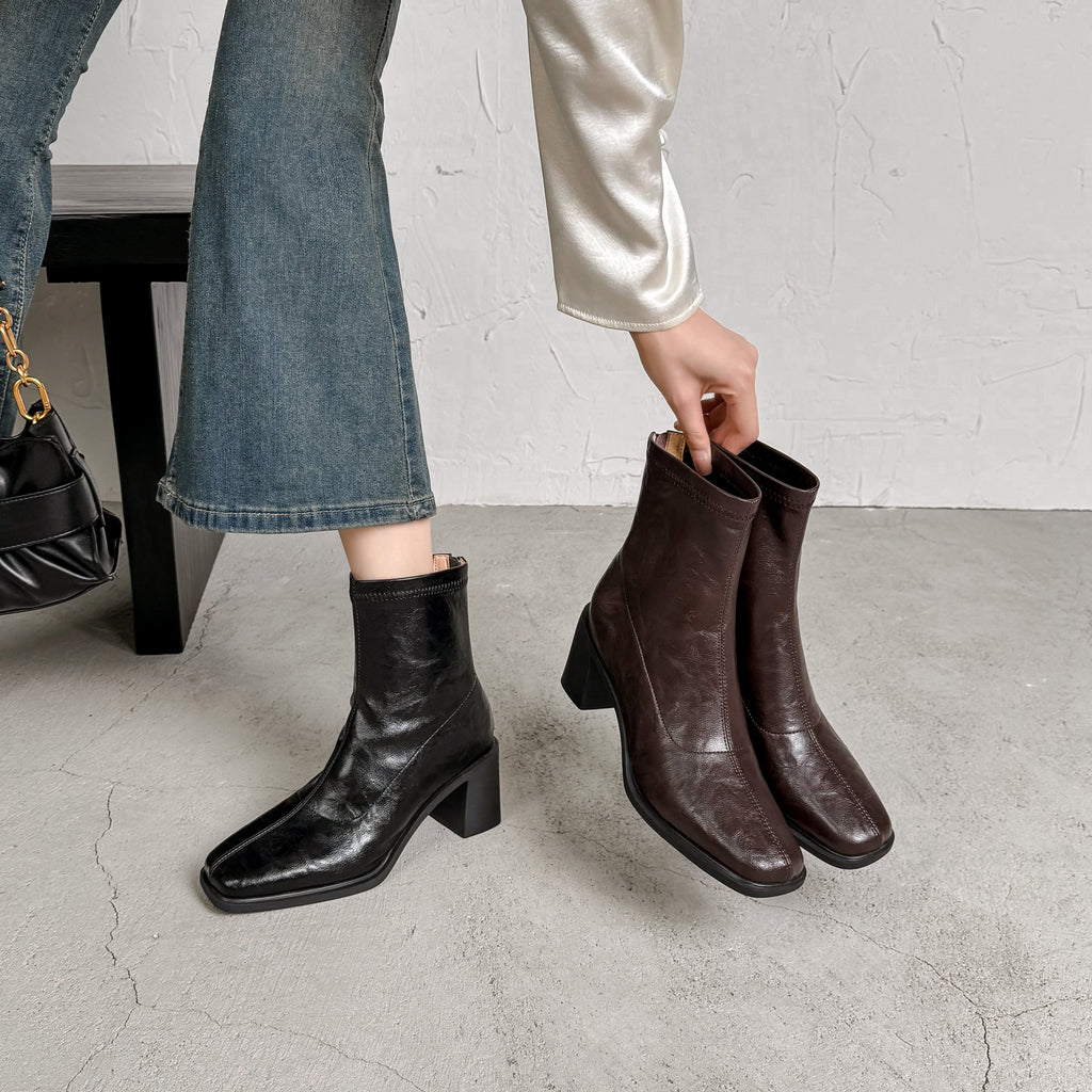 [Moloershow] 아리아 빈티지 무드 스판 삭스부츠 - 브라운 (6.5cm)