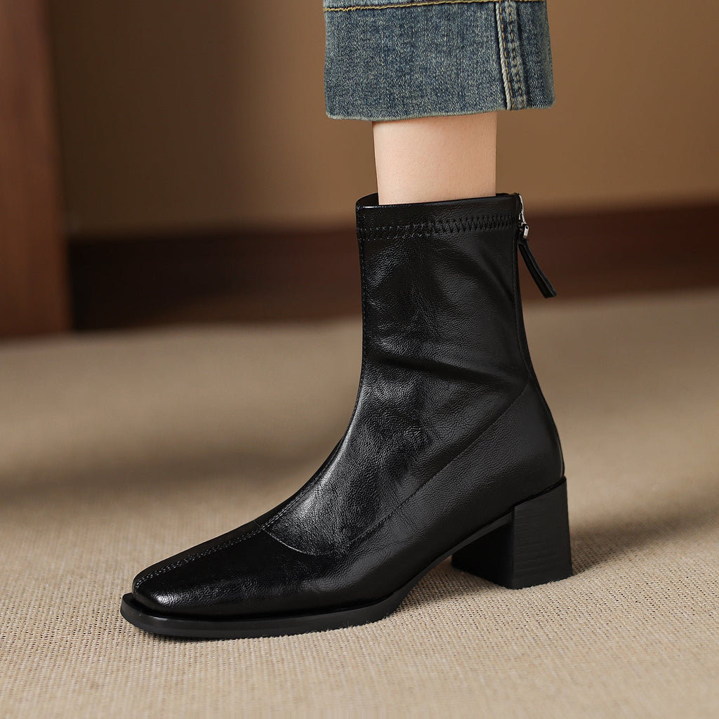 [Moloershow] 벨라 스퀘어토 스판 5cm 슬림핏 앵클부츠 (기본/기모)