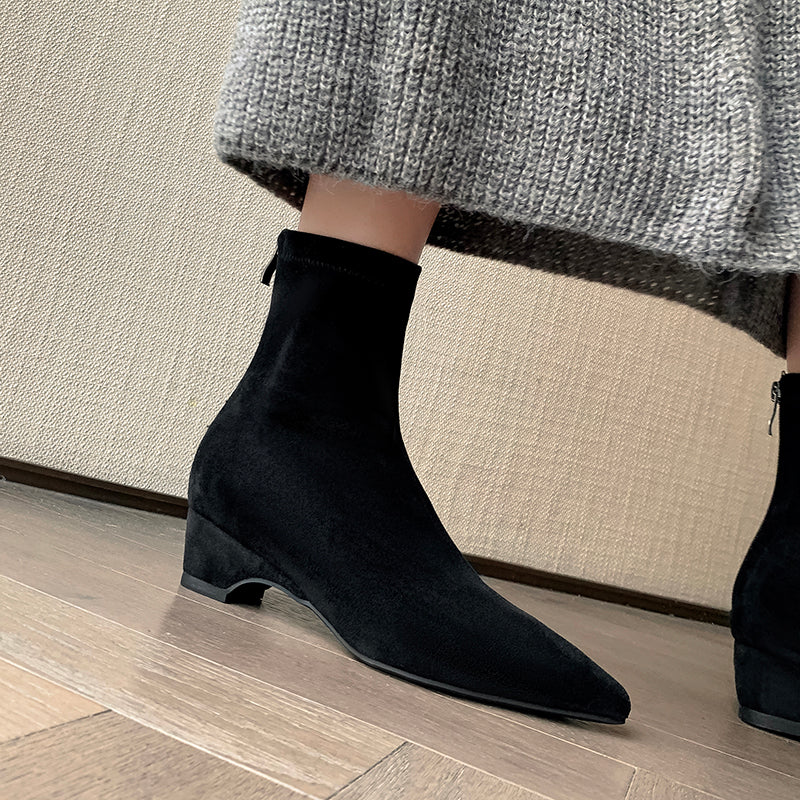 [Moloershow] 카미유 스웨이드 포인티드토 스판 4cm 앵클부츠 (34-42빅사이즈)