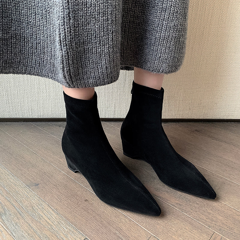 [Moloershow] 카미유 스웨이드 포인티드토 스판 4cm 앵클부츠 (34-42빅사이즈)