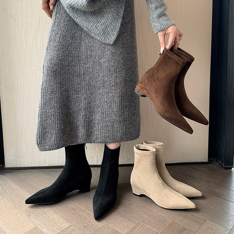 [Moloershow] 카미유 스웨이드 포인티드토 스판 4cm 앵클부츠 (34-42빅사이즈)