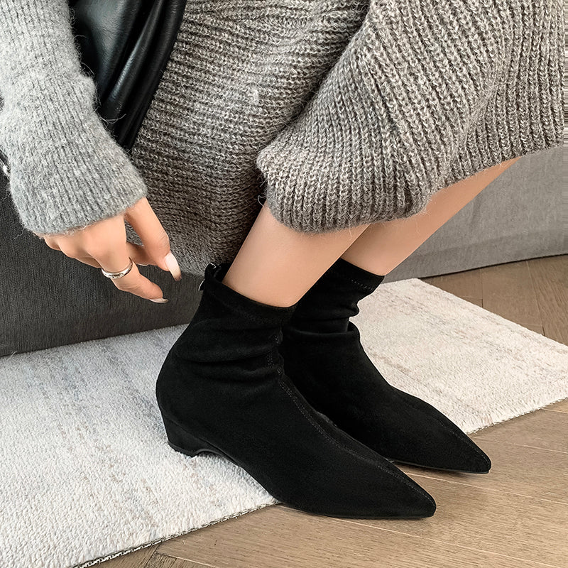 [Moloershow] 카미유 스웨이드 포인티드토 스판 4cm 앵클부츠 (34-42빅사이즈)