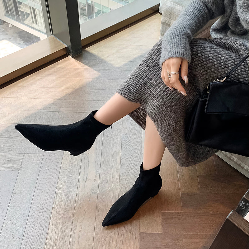 [Moloershow] 카미유 스웨이드 포인티드토 스판 4cm 앵클부츠 (34-42빅사이즈)