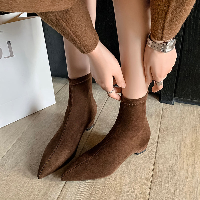 [Moloershow] 카미유 스웨이드 포인티드토 스판 4cm 앵클부츠 (34-42빅사이즈)