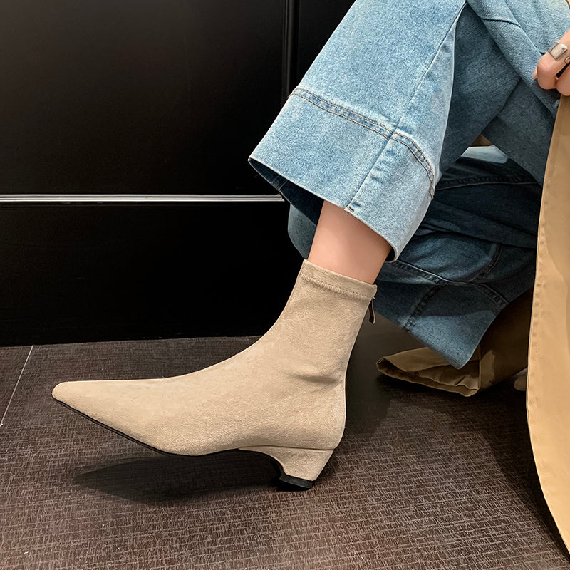 [Moloershow] 카미유 스웨이드 포인티드토 스판 4cm 앵클부츠 (34-42빅사이즈)