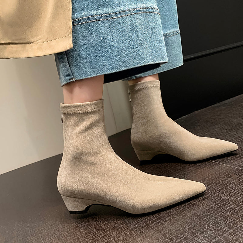 [Moloershow] 카미유 스웨이드 포인티드토 스판 4cm 앵클부츠 (34-42빅사이즈)