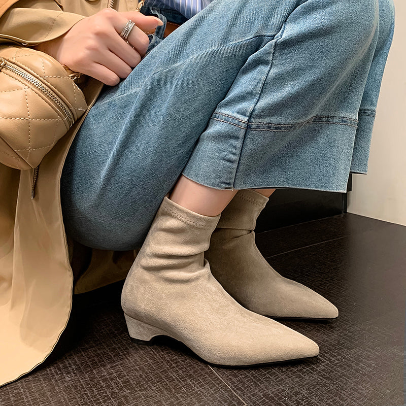 [Moloershow] 카미유 스웨이드 포인티드토 스판 4cm 앵클부츠 (34-42빅사이즈)