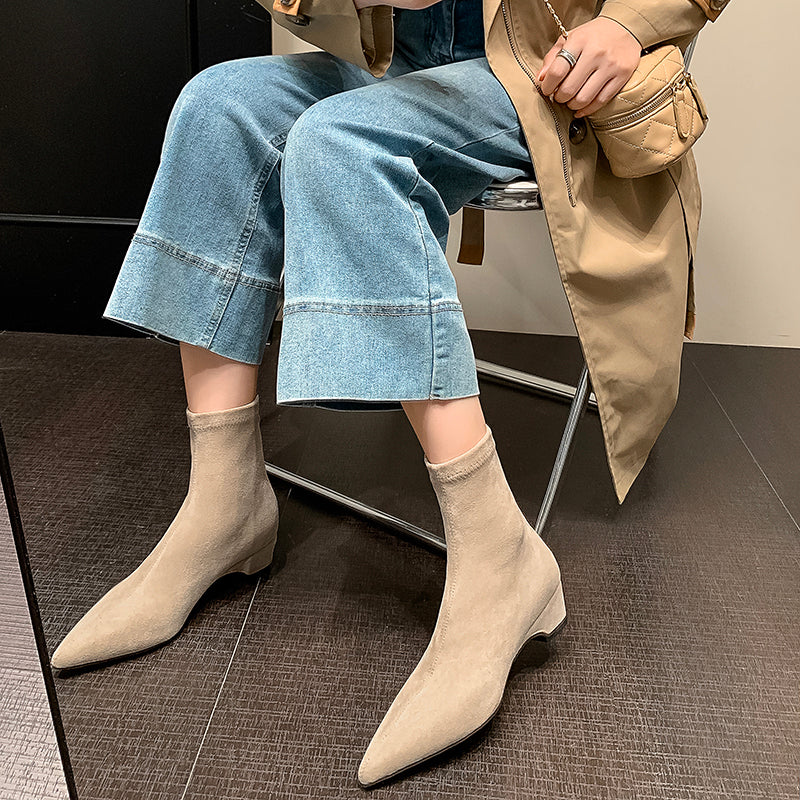 [Moloershow] 카미유 스웨이드 포인티드토 스판 4cm 앵클부츠 (34-42빅사이즈)