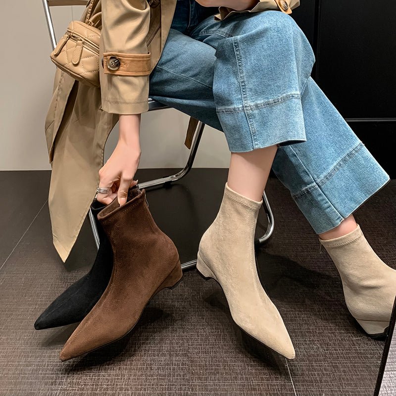 [Moloershow] 카미유 스웨이드 포인티드토 스판 4cm 앵클부츠 (34-42빅사이즈)