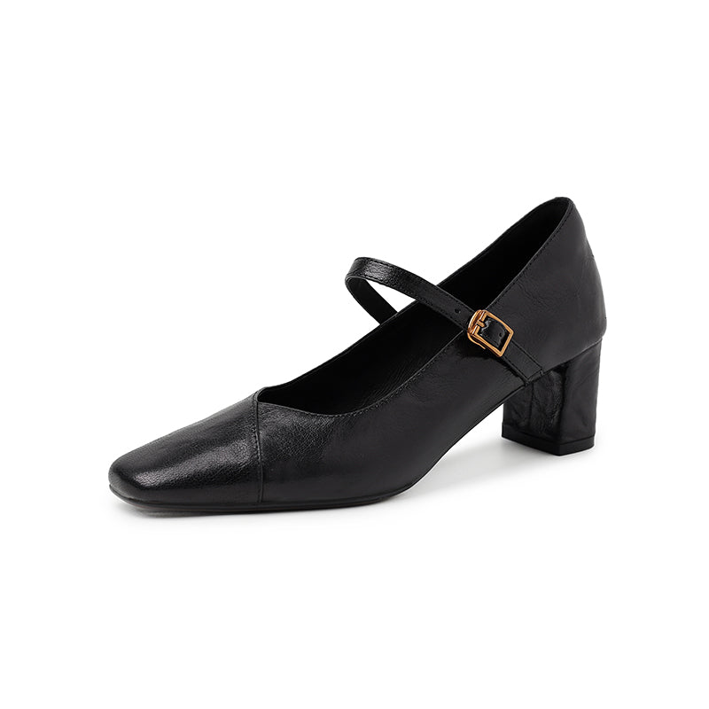 [Moloershow] 클라라 리얼 양가죽 스퀘어토 5.5cm 메리제인 펌프스