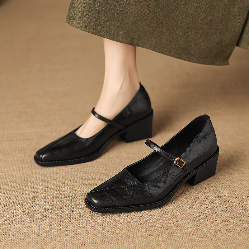 [M115] 디아나(Diana) 스퀘어 메리제인 펌프스 - 블랙 (5.5cm)