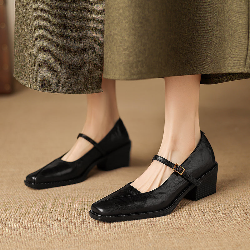 [M115] 디아나(Diana) 스퀘어 메리제인 펌프스 - 블랙 (5.5cm)