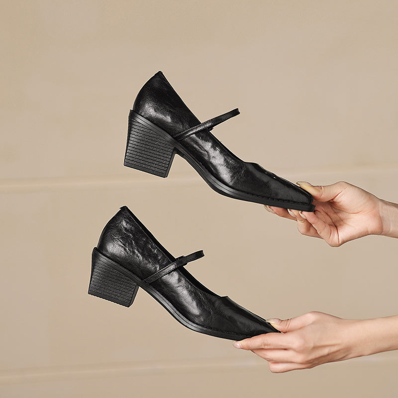 [M115] 디아나(Diana) 스퀘어 메리제인 펌프스 - 블랙 (7cm)