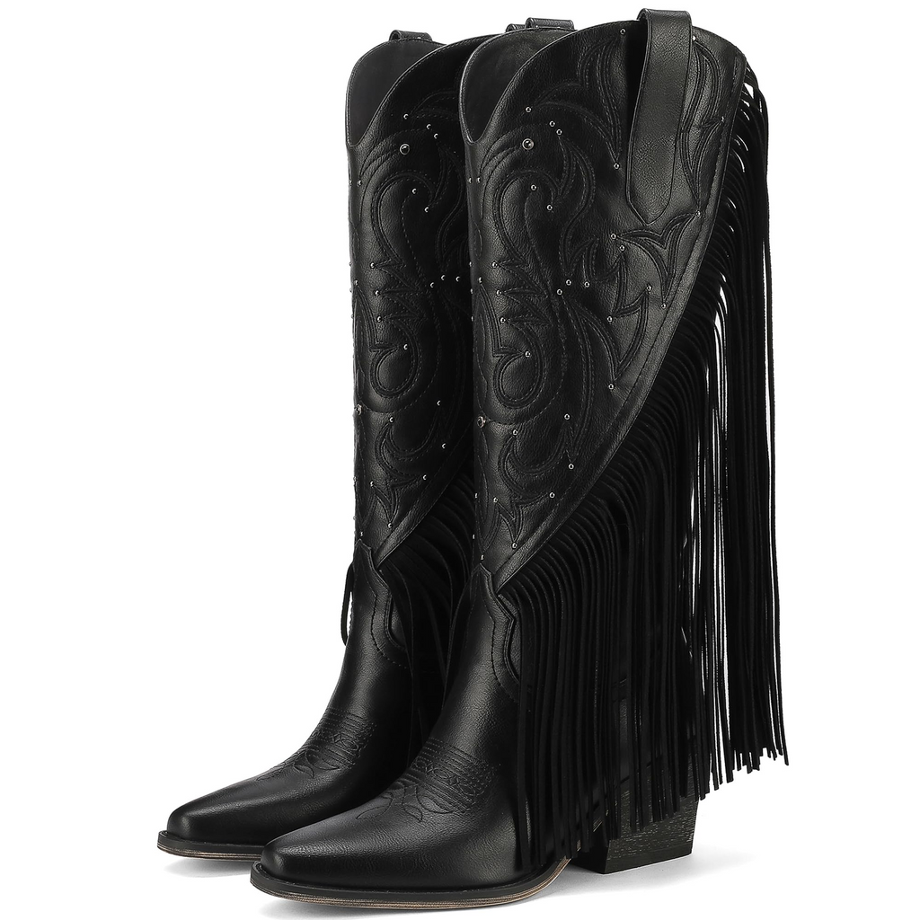 The Dolly Studded Fringe Western Boot