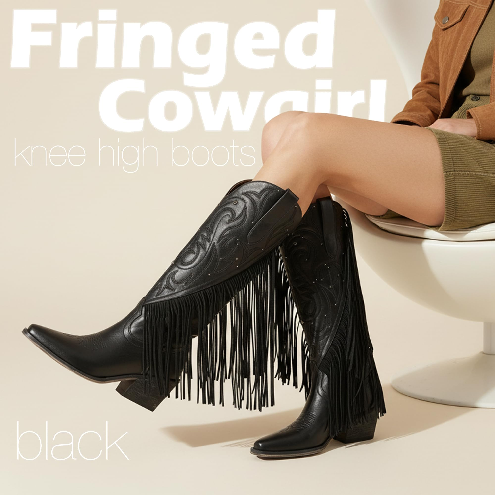 The Dolly Studded Fringe Western Boot