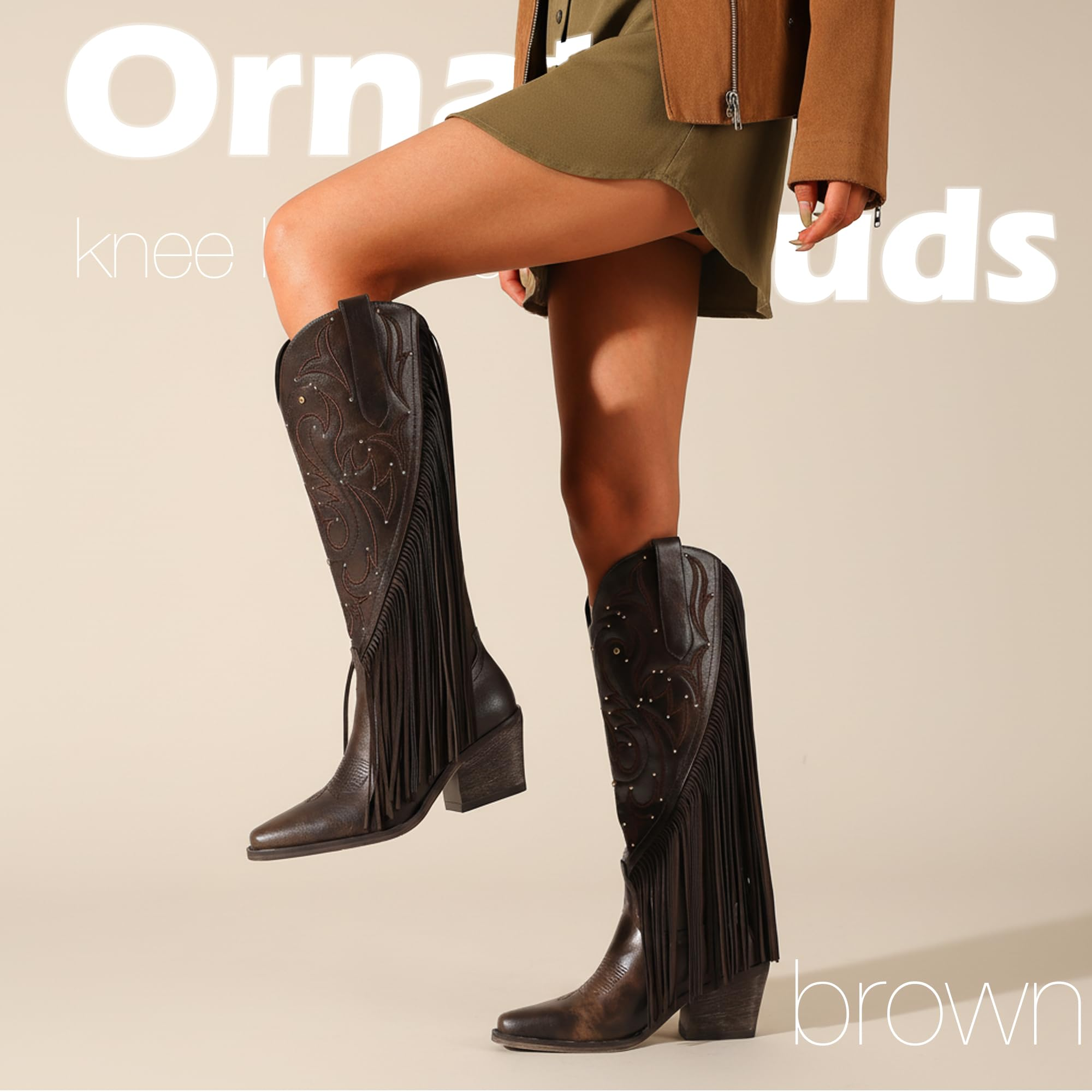 The Dolly Studded Fringe Western Boot