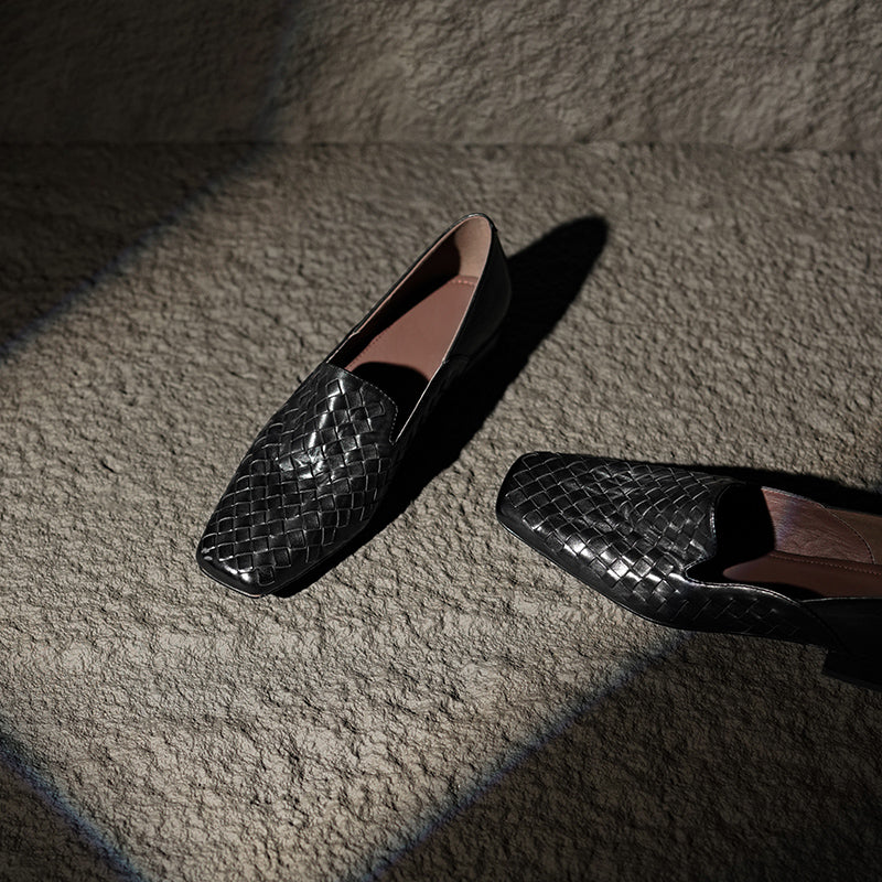 [M123] 에클라라(Eclara) 워터워시드 위브 스퀘어토 로퍼  2.5cm - 블랙