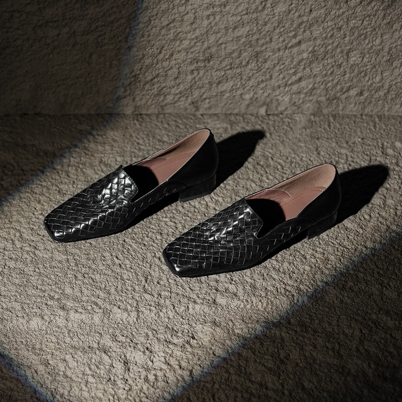 [M123] 에클라라(Eclara) 워터워시드 위브 스퀘어토 로퍼  2.5cm - 블랙