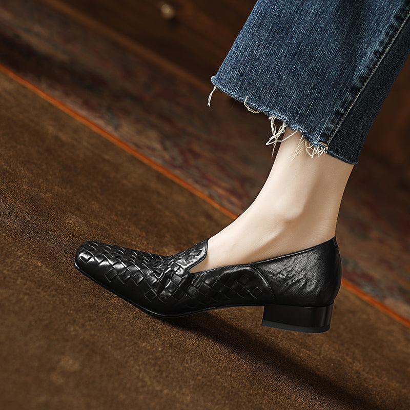 [M123] 에클라라(Eclara) 워터워시드 위브 스퀘어토 로퍼  2.5cm - 블랙