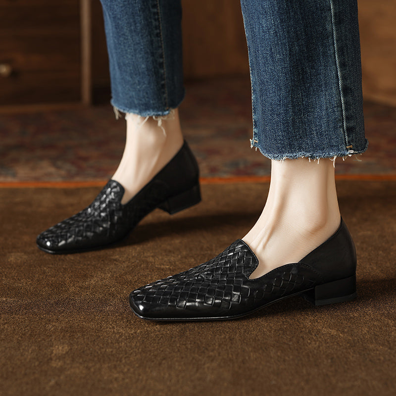 [M123] 에클라라(Eclara) 워터워시드 위브 스퀘어토 로퍼  2.5cm - 블랙