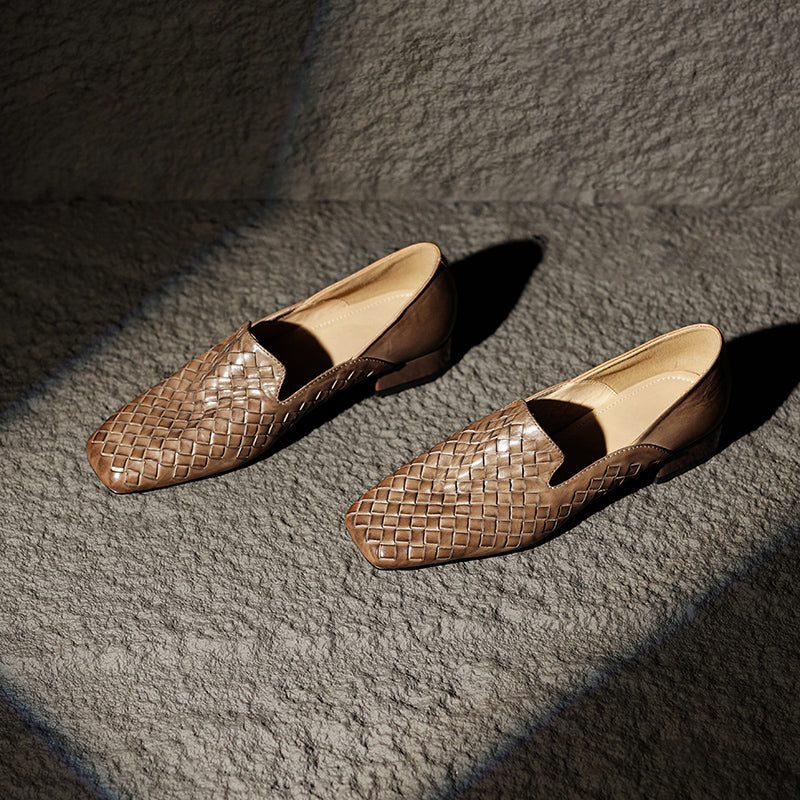 [M123] 에클라라(Eclara) 워터워시드 위브 스퀘어토 로퍼 2.5cm - 브라운