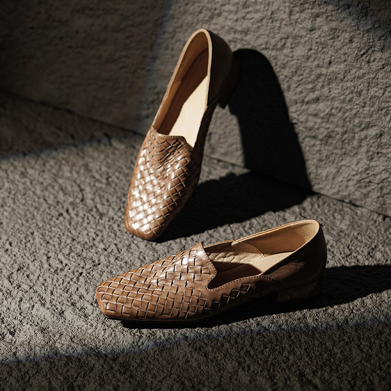 [M123] 에클라라(Eclara) 워터워시드 위브 스퀘어토 로퍼 2.5cm - 브라운