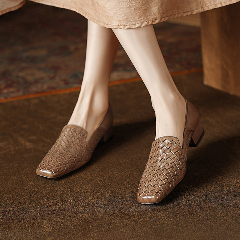 [M123] 에클라라(Eclara) 워터워시드 위브 스퀘어토 로퍼 2.5cm - 브라운