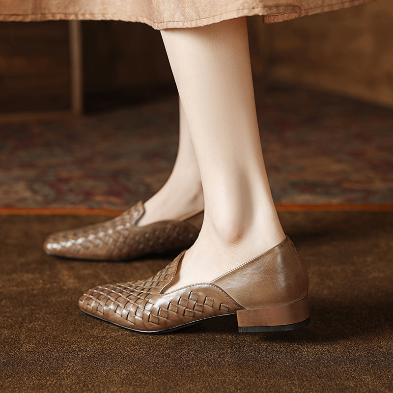 [M123] 에클라라(Eclara) 워터워시드 위브 스퀘어토 로퍼 2.5cm - 브라운