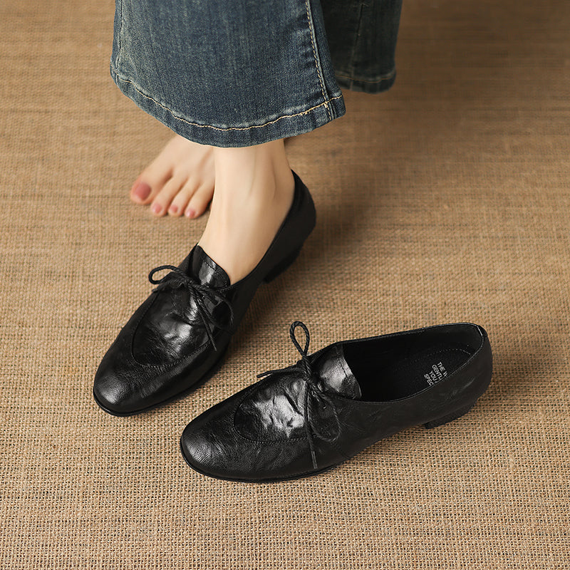 [M116] 엘린(Elin) 소프트 램스킨 3cm 레이스업 옥스퍼드 - 블랙