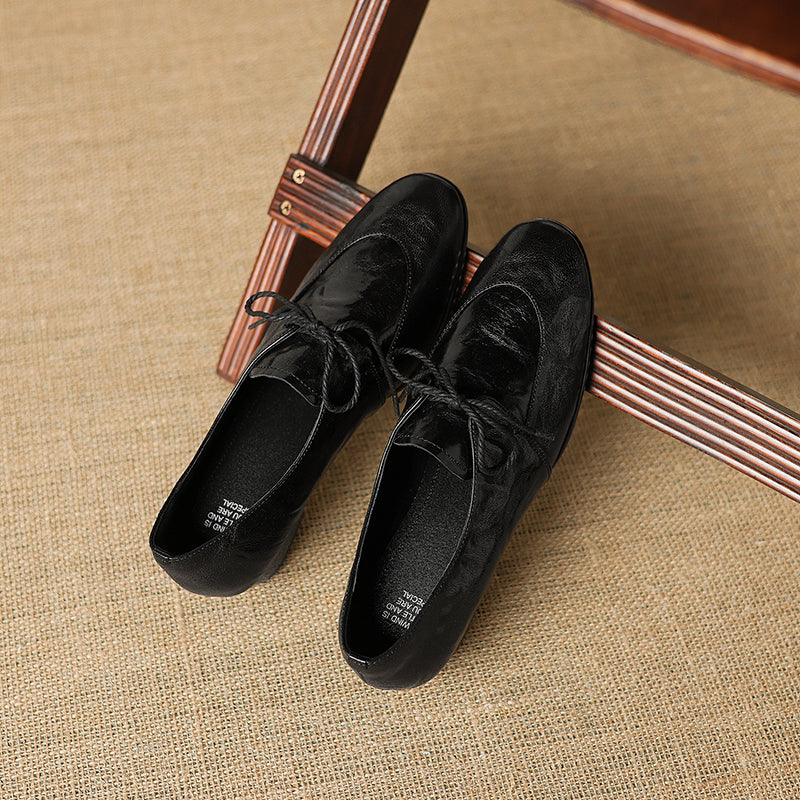 [M116] 엘린(Elin) 소프트 램스킨 3cm 레이스업 옥스퍼드 - 블랙