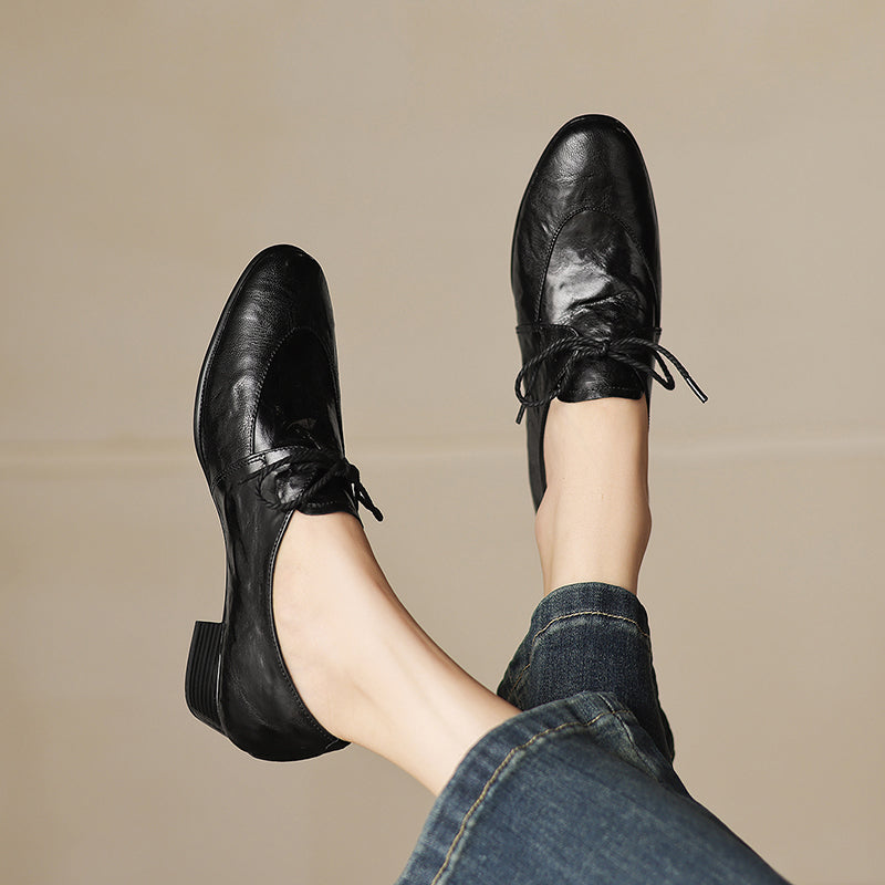 [M116] 엘린(Elin) 소프트 램스킨 3cm 레이스업 옥스퍼드 - 블랙