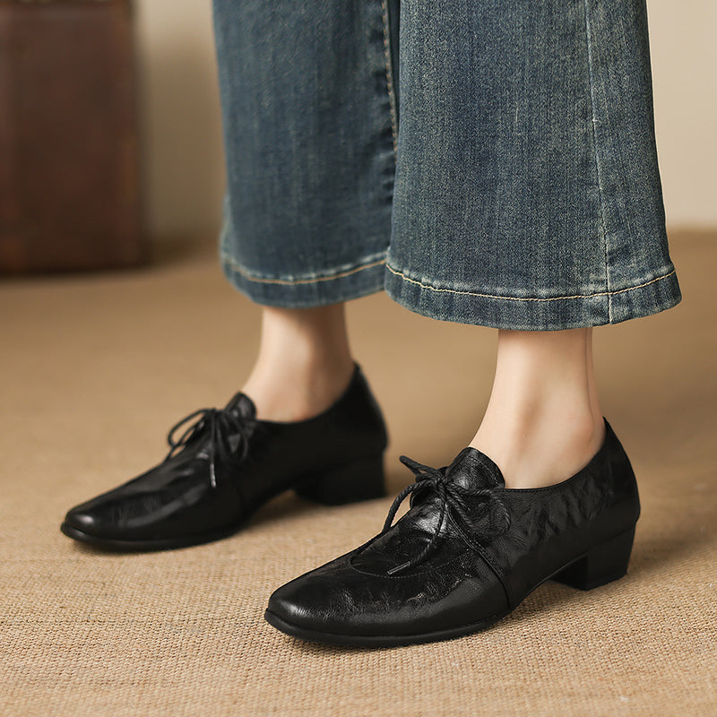 [M116] 엘린(Elin) 소프트 램스킨 3cm 레이스업 옥스퍼드 - 블랙