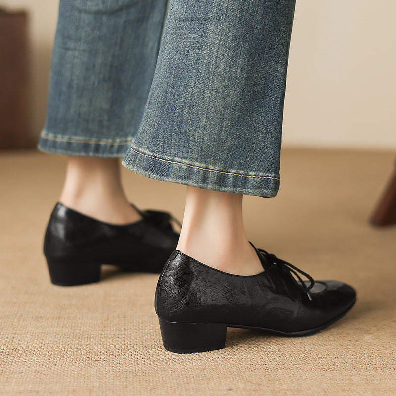 [M116] 엘린(Elin) 소프트 램스킨 3cm 레이스업 옥스퍼드 - 블랙