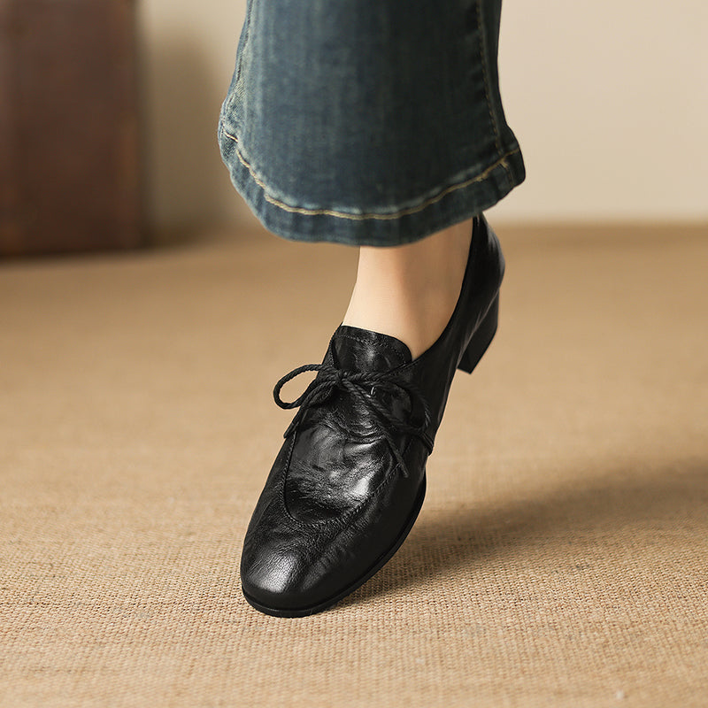 [M116] 엘린(Elin) 소프트 램스킨 3cm 레이스업 옥스퍼드 - 블랙